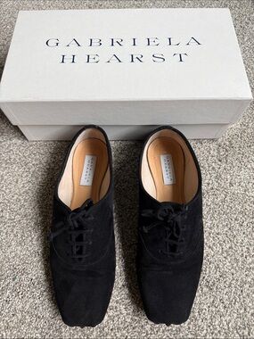 Gabriela Hearst Black Suede Derby Lace-Up Shoes